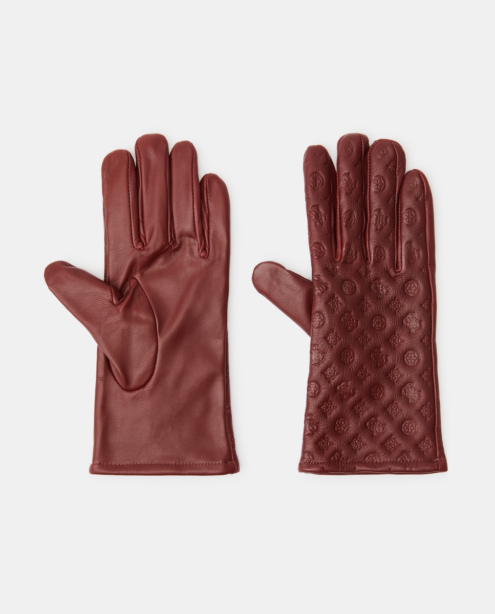 Luvas com Estampado de Monograma e em Pele - Vermelho Vermelho-1