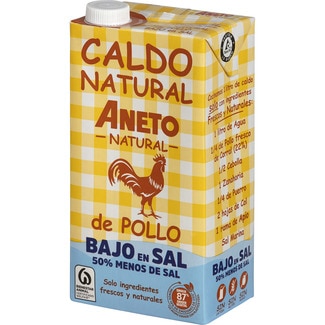 caldo de pollo 100% natural sin gluten y sin lactosa bajo en sal envase 1 l - Aneto