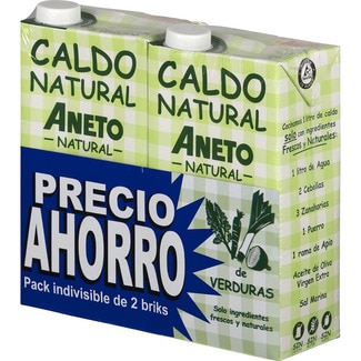 caldo de verduras 100% natural sin gluten y sin lactosa pack 2 envase 1 l - Aneto