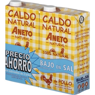 caldo de pollo 100% natural bajo en sal sin gluten y sin lactosa pack 2 envase 1 l - Aneto