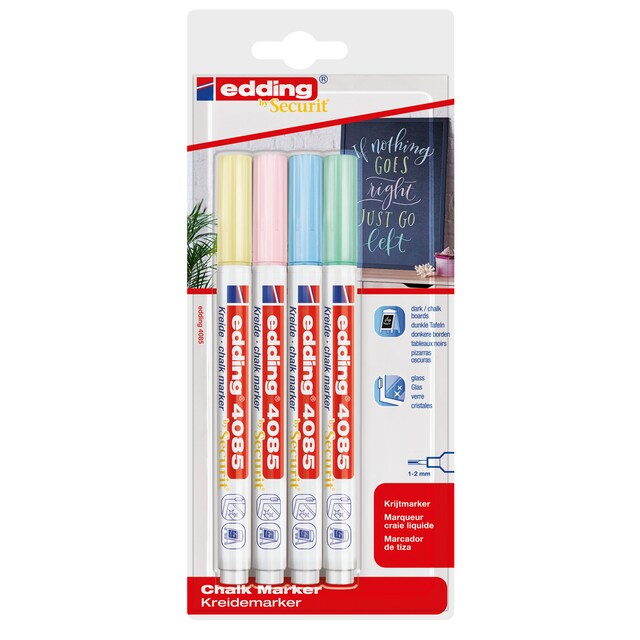Imagen 0 de Pack 4 marcadores de tiza punta redonda 1-2 mm 4085 Edding colores pastel
