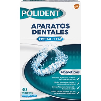 tabletas limpiadoras efervescentes Crystal Clear para aparatos dentales caja 30 unidades - Polident