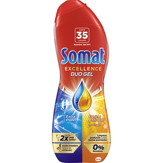 detergente lavavajillas gel Excellence Duo Gel frescor anti-olor con vinagre botella 35 dosis - Somat
