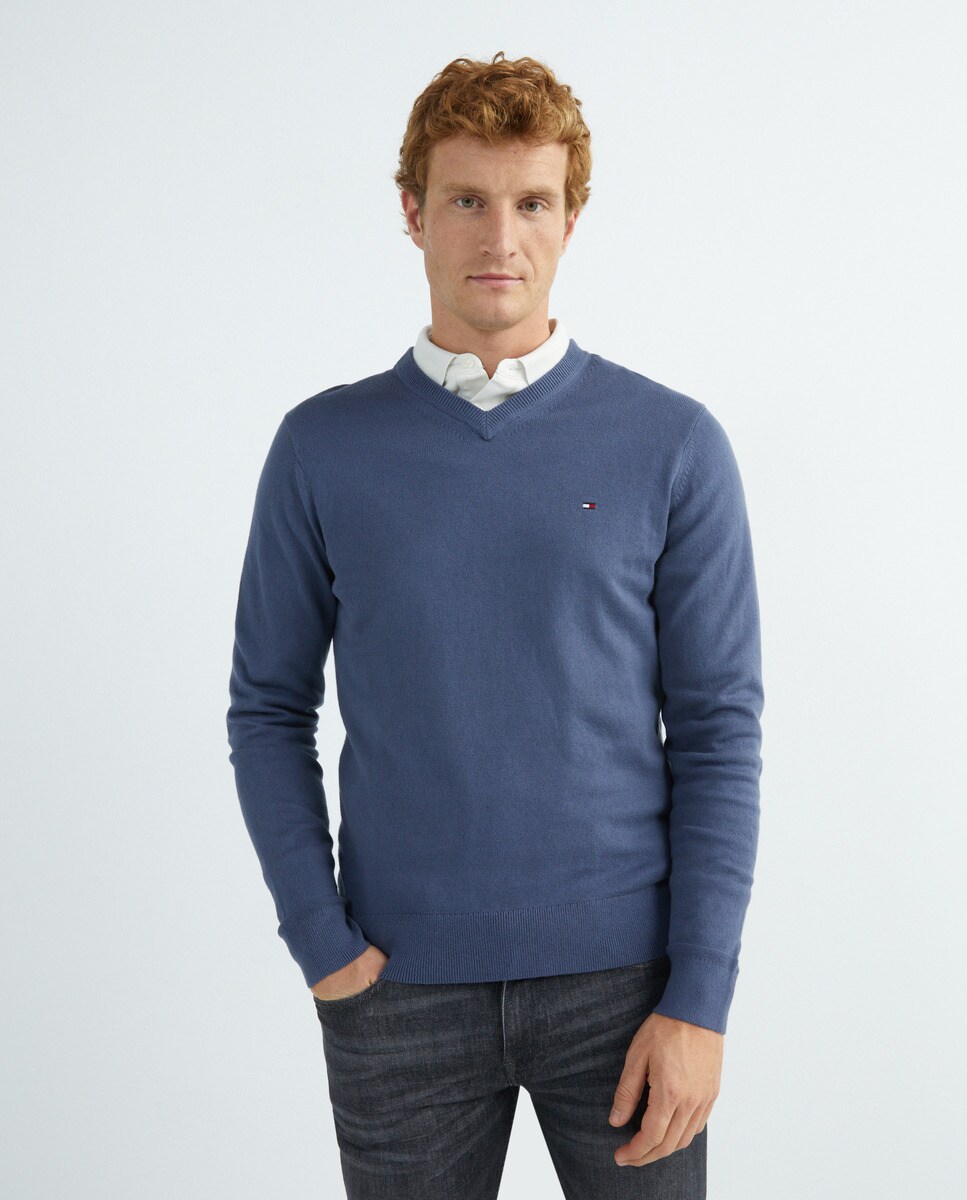 Pull uni à col en V