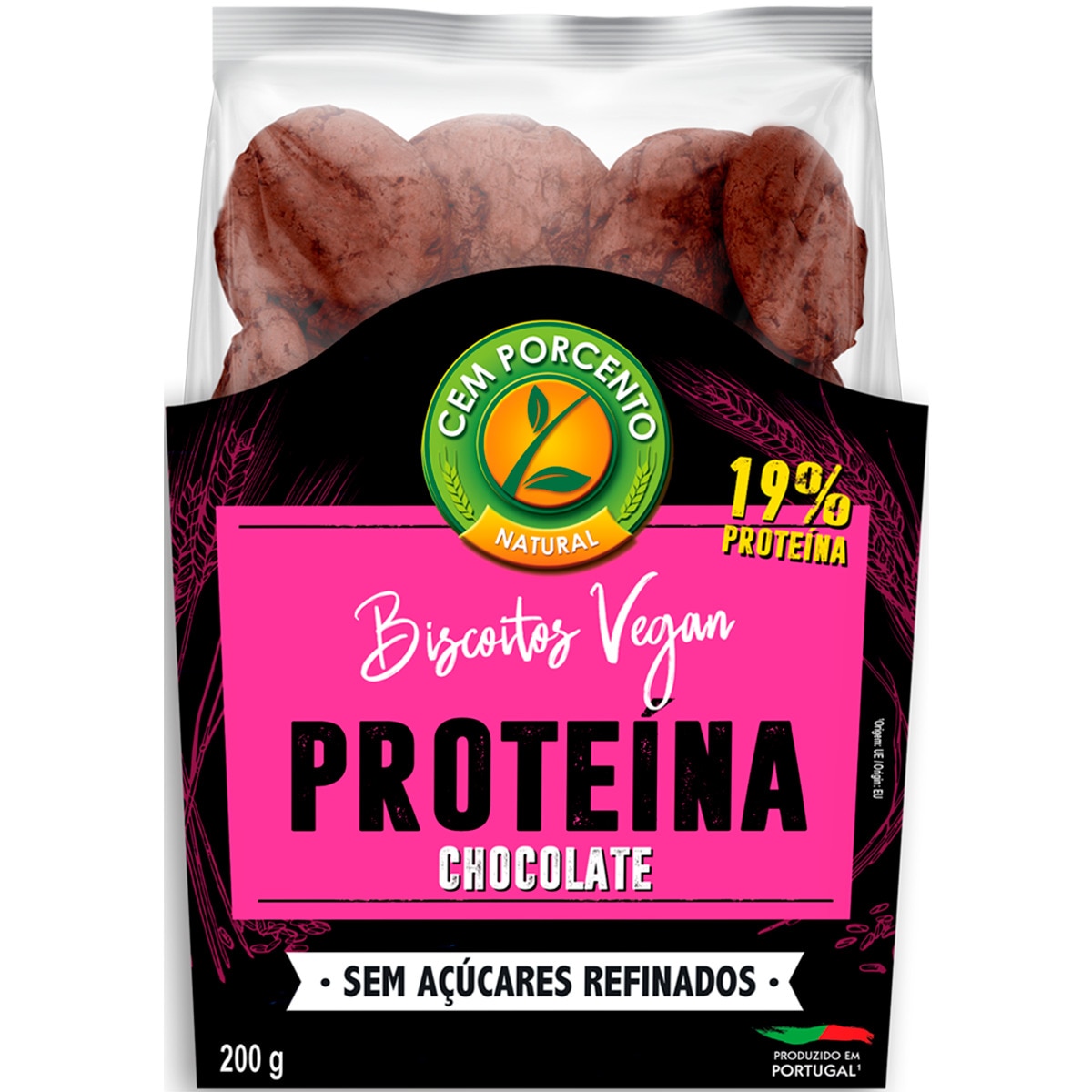 Biscoitos Proteína de Chocolate Vegan embalagem 200 g