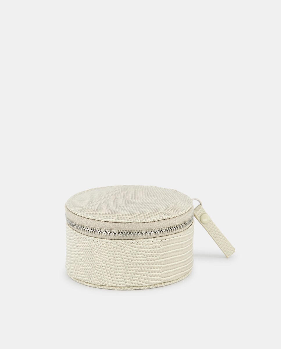 Petit coffret à bijoux rond écru gravé lézard