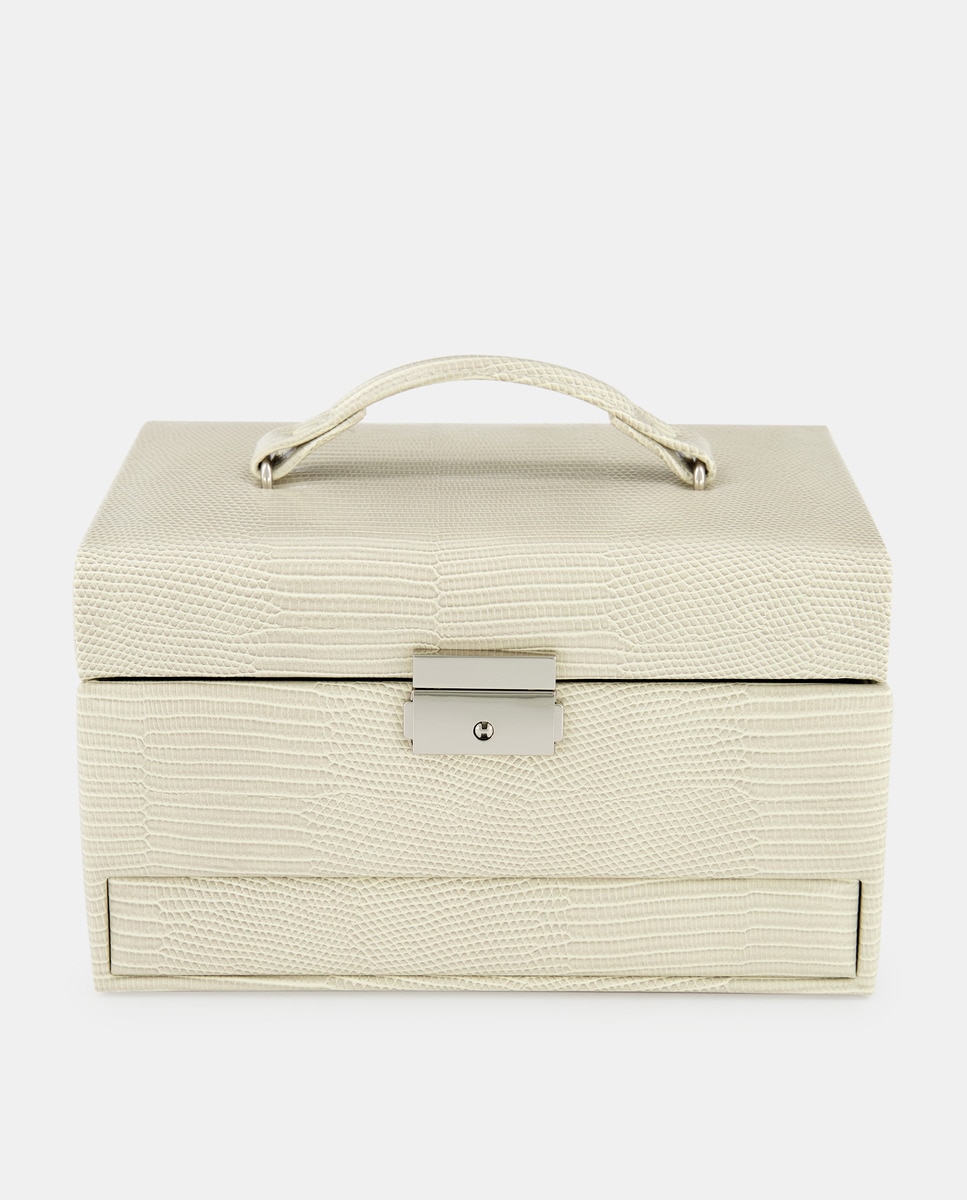 Coffret à bijoux automatique écru gravé lézard