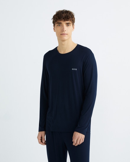 BOSS - Pantalones de pijama de algodón con logo bordado - Azul oscuro