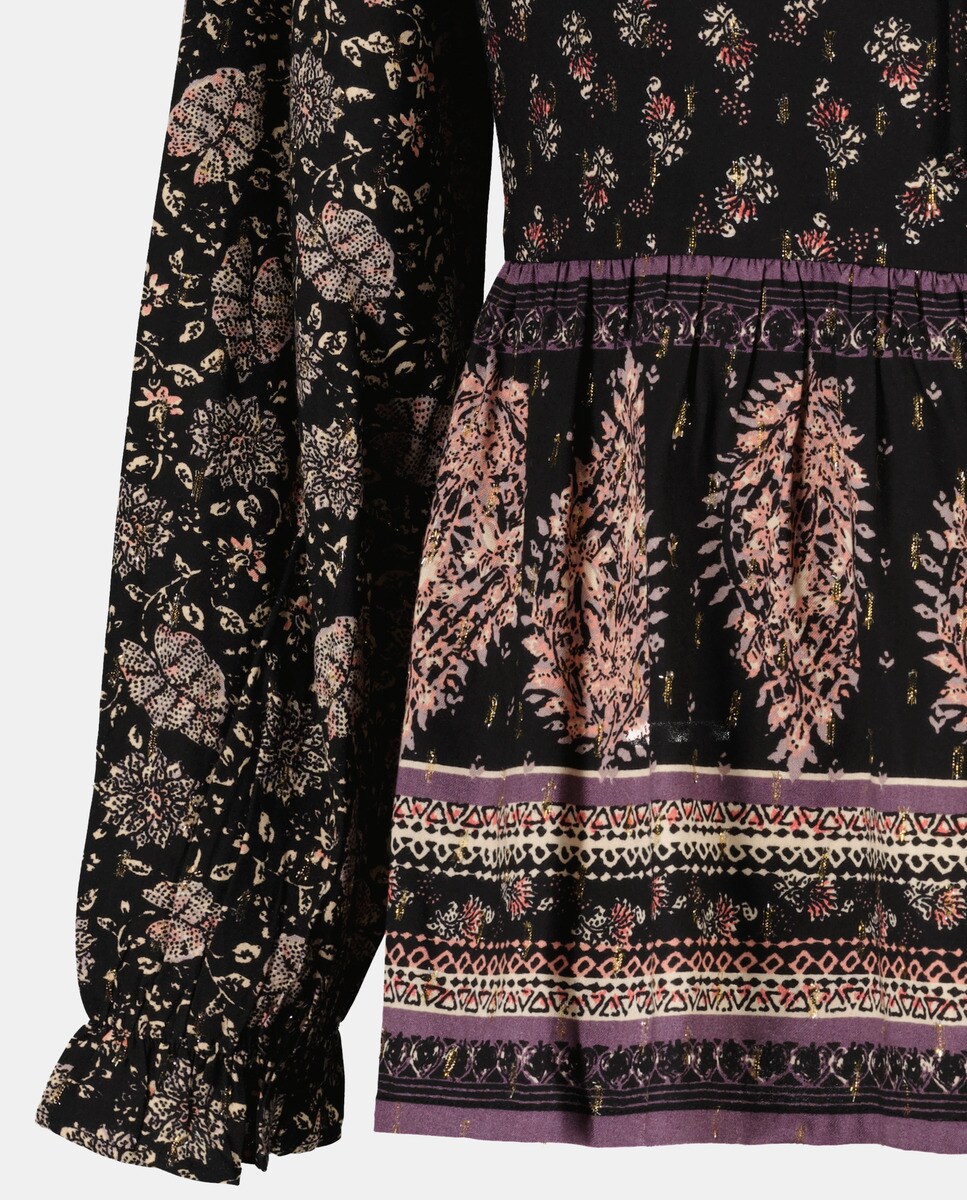 Blusa estampada de mulher com manga comprida Preto-5
