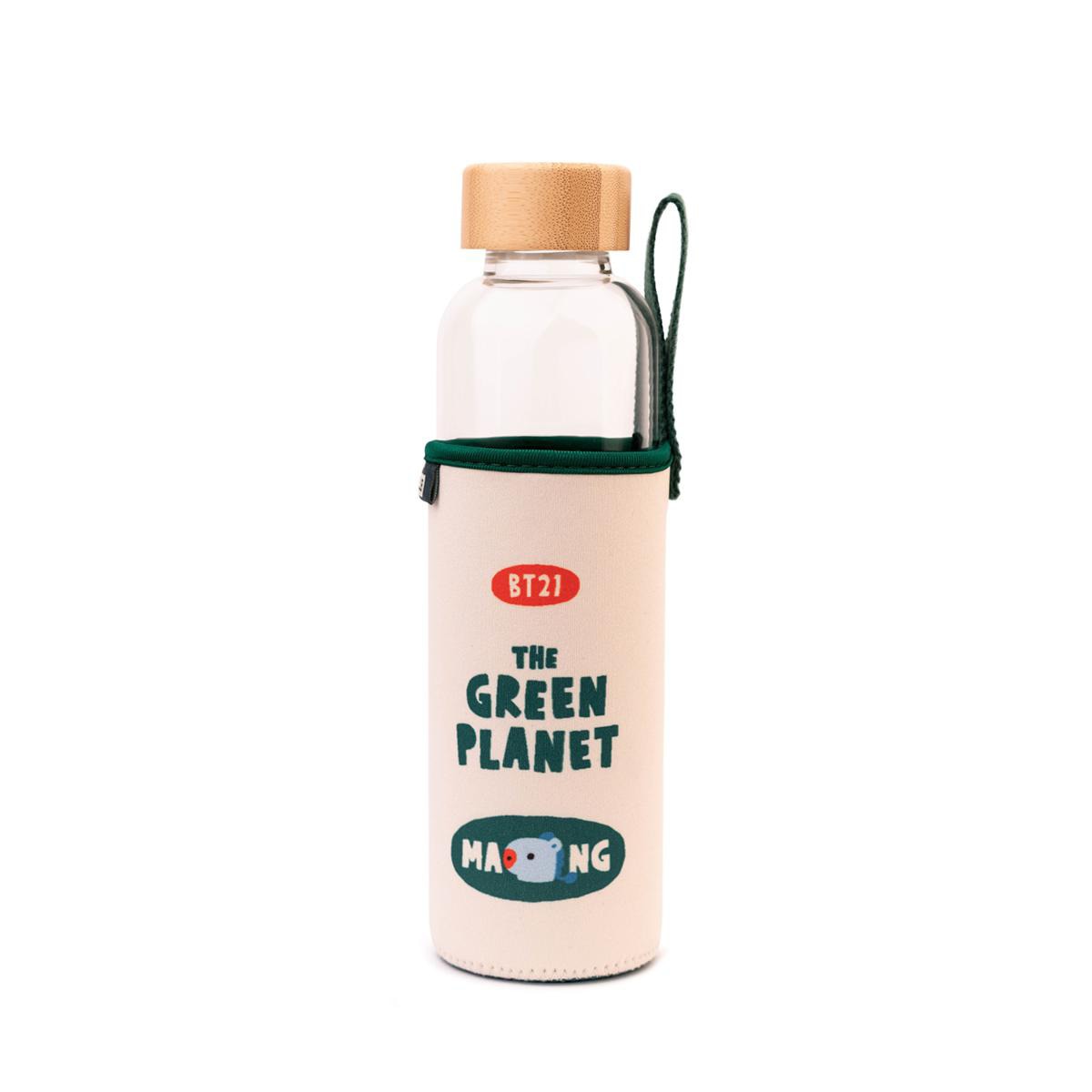 Botella cristal BT21 Mang Erik beige y verde 2