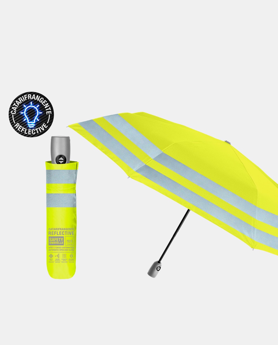 Guarda-Chuva Mini Dobrável Automático com Riscas Refletoras Amarelo-3