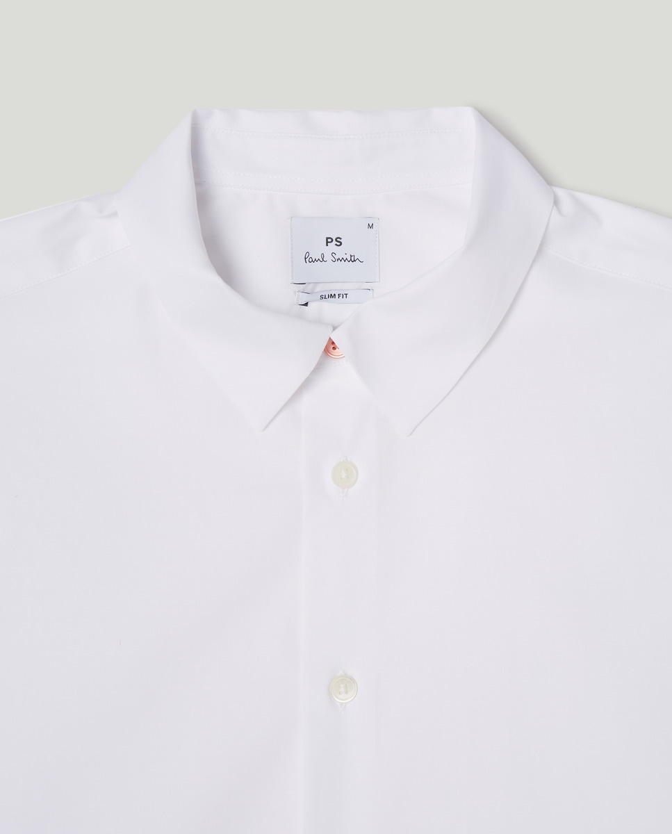 Camisa de Manga Comprida Lisa com Botões e Gola em Contraste Branco-2