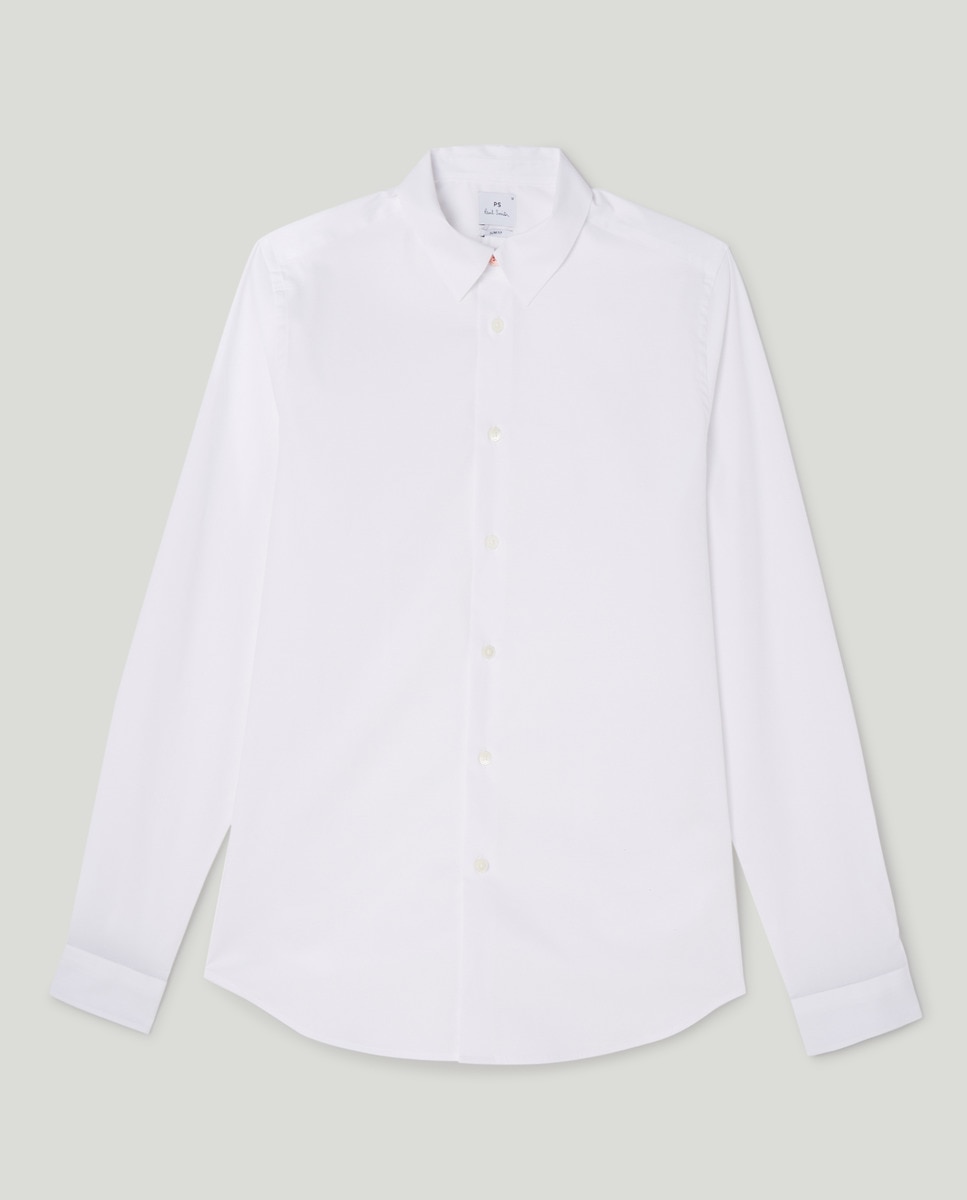 Camisa de Manga Comprida Lisa com Botões e Gola em Contraste Branco-1