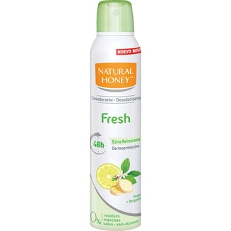 desodorante extra refrescante 48 h Gengibre + bergamota 0% aluminio, residuos y manchas spray 200 ml - Natural Honey