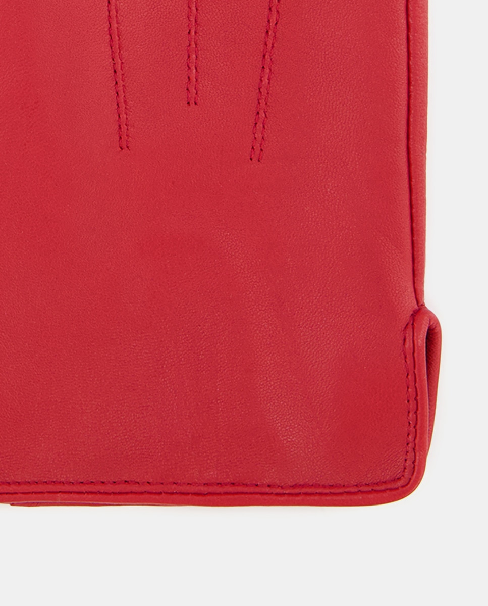 Luvas Clássicas Carla com Três Remendos e em Pele - Vermelho Vermelho-2