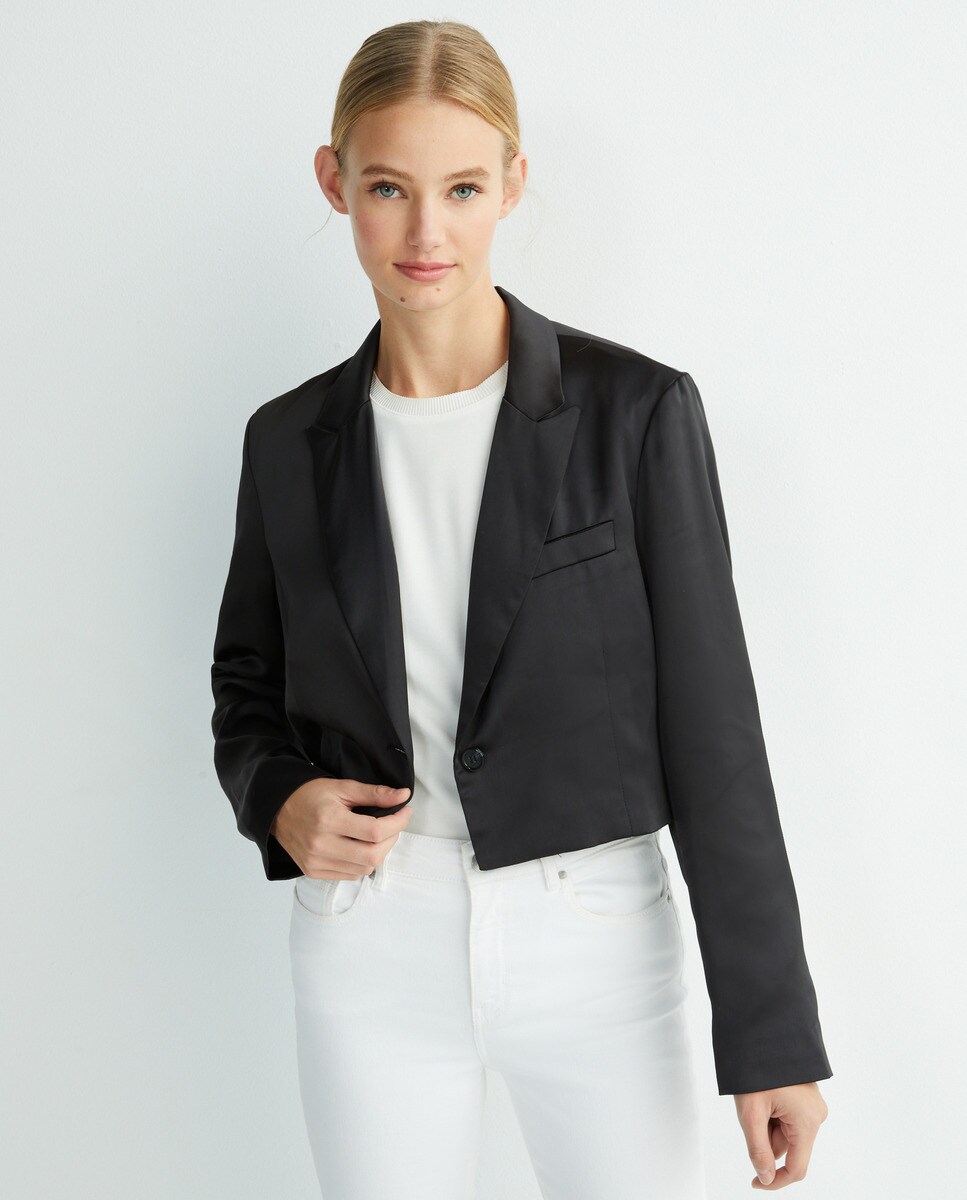 Blazer court cropped satiné