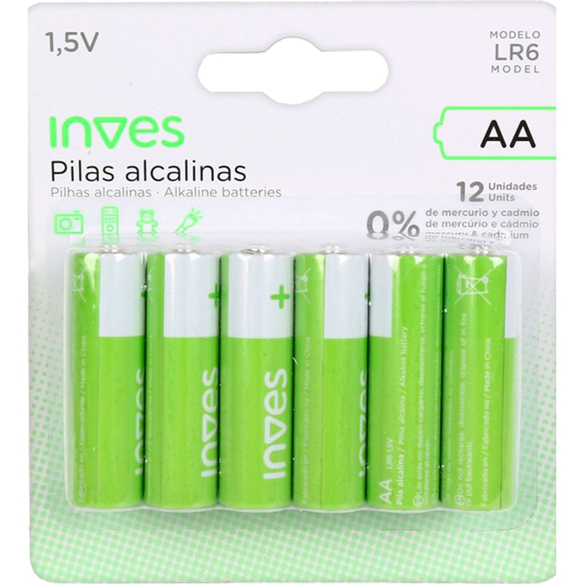 Pilhas Alcalinas AA LR6 embalagem 12 unidades