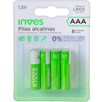 Pilhas  Alcalinas LR-3 AAA embalagem 8 unidades - Inves