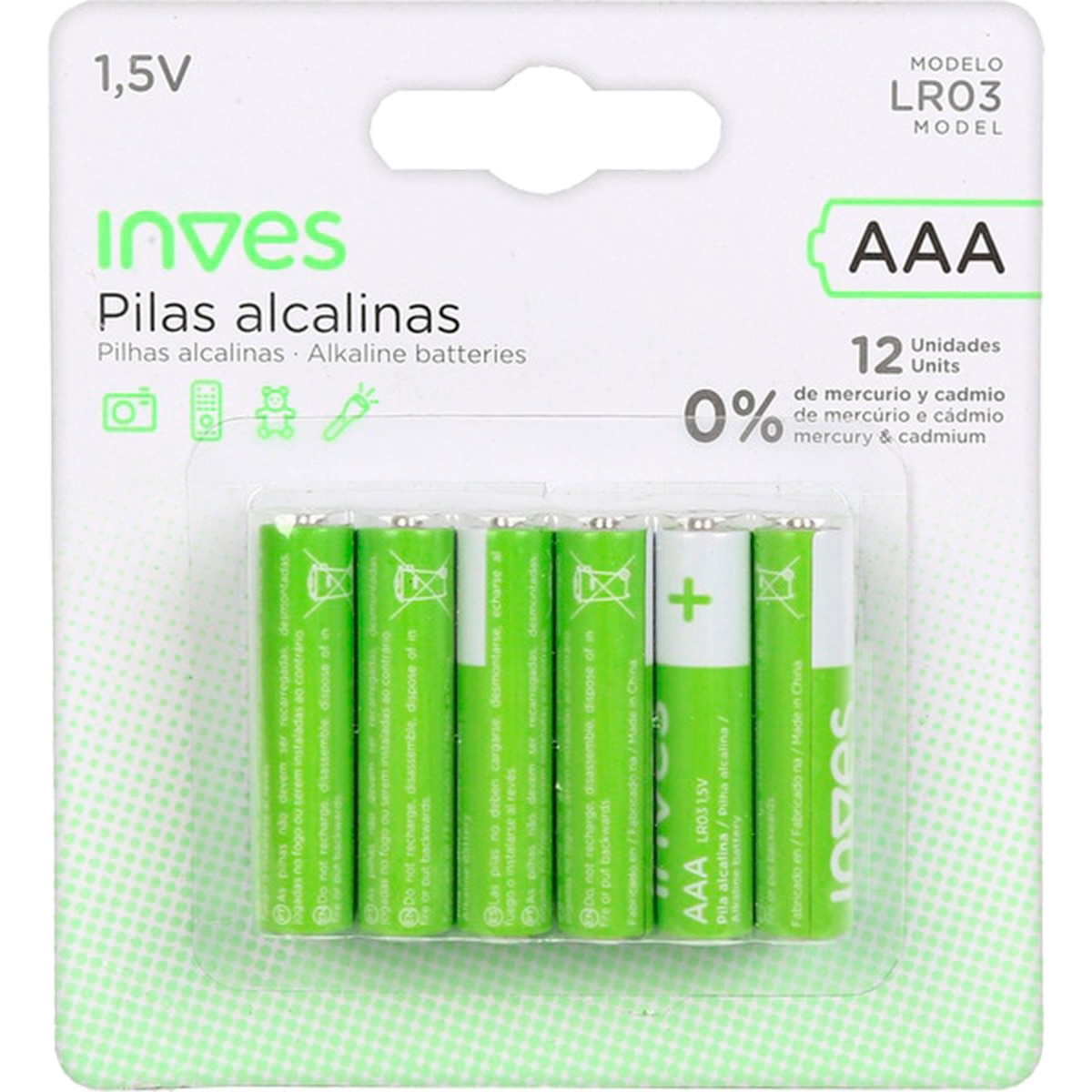 Pilhas Alcalinas AAA LR-3 embalagem 12 unidades