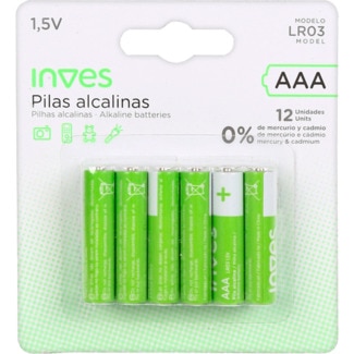 Pilhas Alcalinas AAA LR-3 embalagem 12 unidades - Inves
