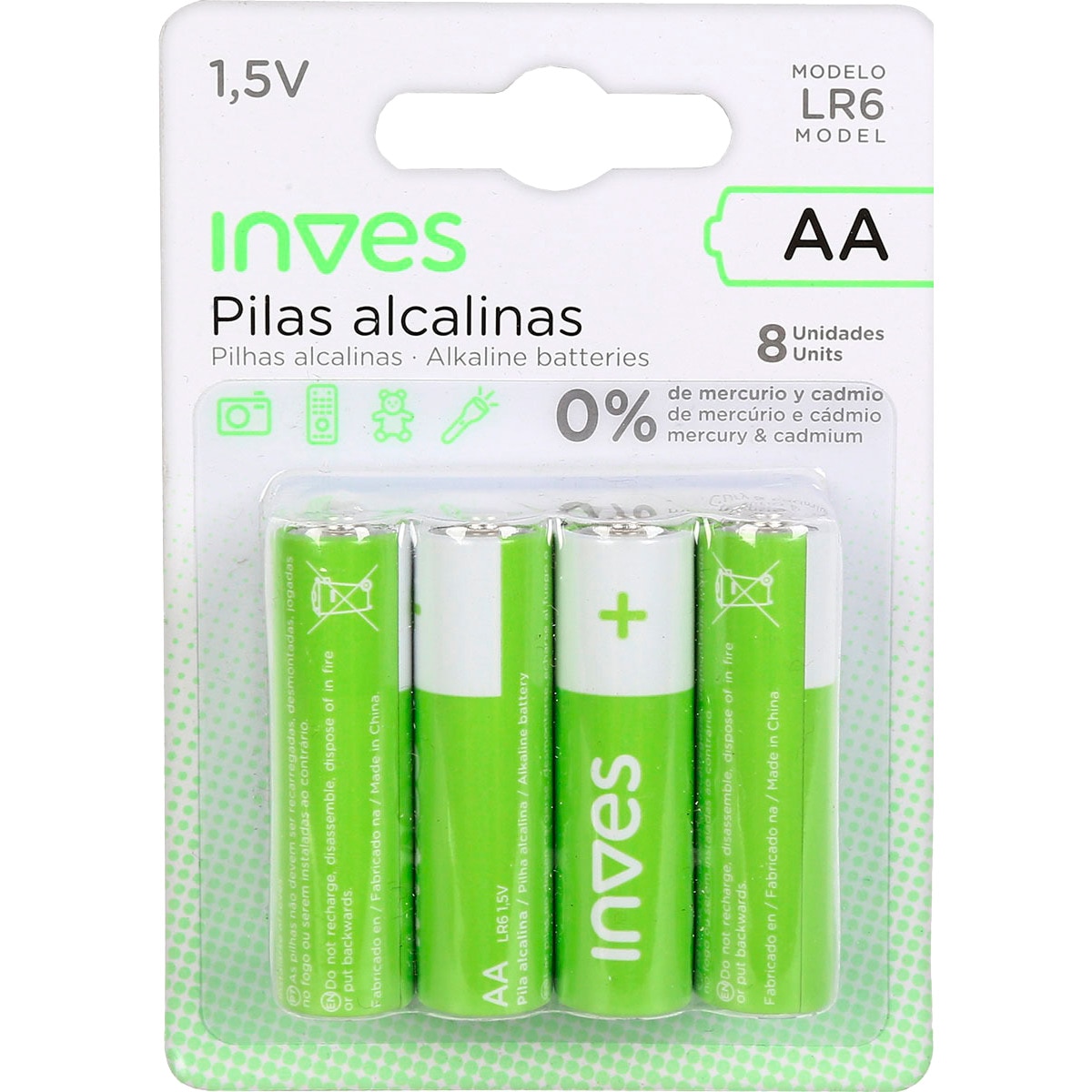 Pilhas Alcalinas AA LR6- embalagem 8 unidades