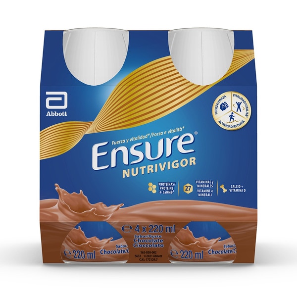 Nutrivigor Nahrungsergänzungsmittel für Erwachsene Pack 4x220 ml Schokoladengeschmack mit HMB, Proteinen, Vitaminen und Mineralstoffen