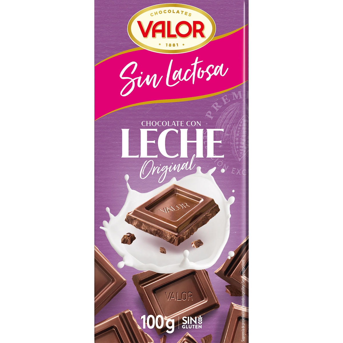 chocolate con leche original sin lactosa, ni gluten tableta 100 g