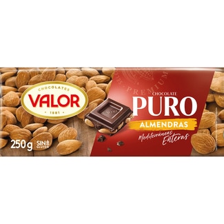 chocolate puro con almendras mediterráneas enteras sin gluten tableta 250 g - Valor