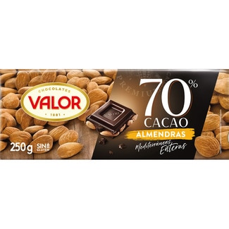 chocolate negro 70% con almendras mediterráneas enteras sin gluten tableta 250 g - Valor