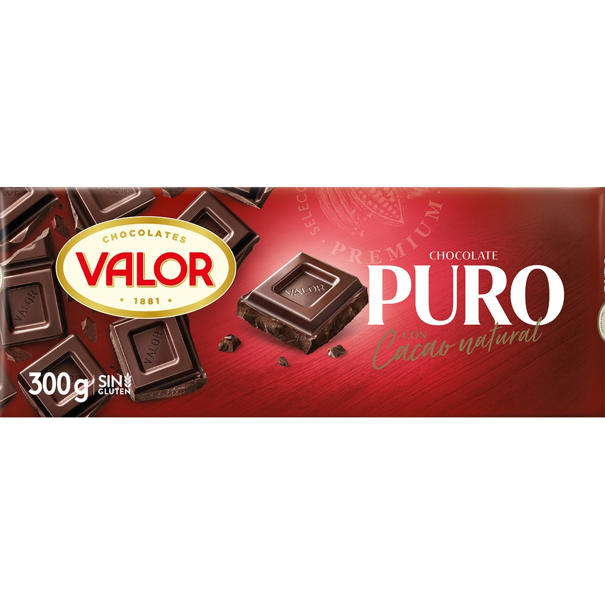 chocolate puro con cacao natural y sin gluten tableta 300 g