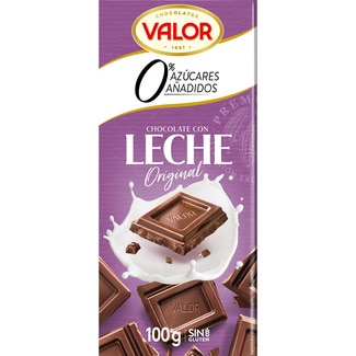 chocolate con leche original 0% azúcares añadidos y sin gluten tableta 100 g - Valor