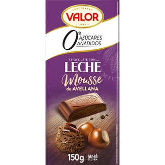 chocolate con leche y mousse de avellana 0% azúcares añadidos y sin gluten tableta 150 g - Valor