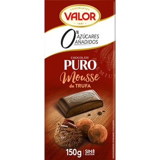 chocolate puro con mousse de trufa 0% azúcares añadidos y sin gluten tableta 150 g - Valor