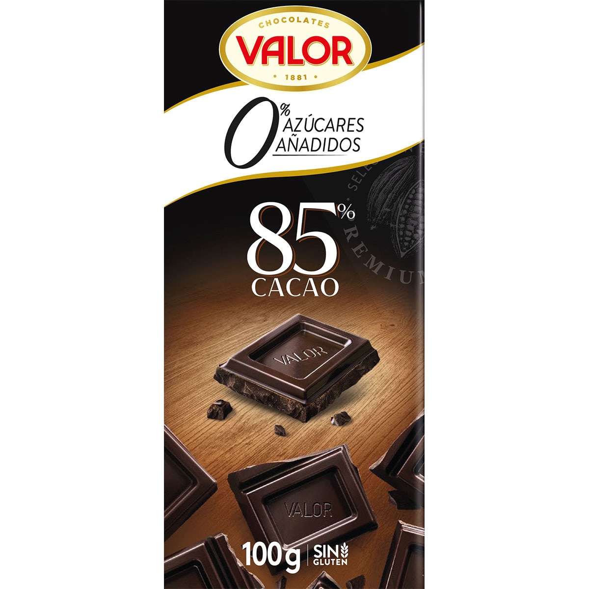 chocolate negro 85% 0% azúcares añadidos y sin gluten tableta 100 g