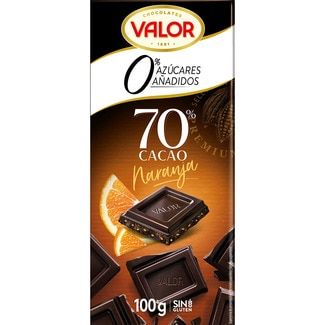 chocolate negro 70% cacao con naranja 0% azúcares añadidos y sin gluten tableta 100 g - Valor