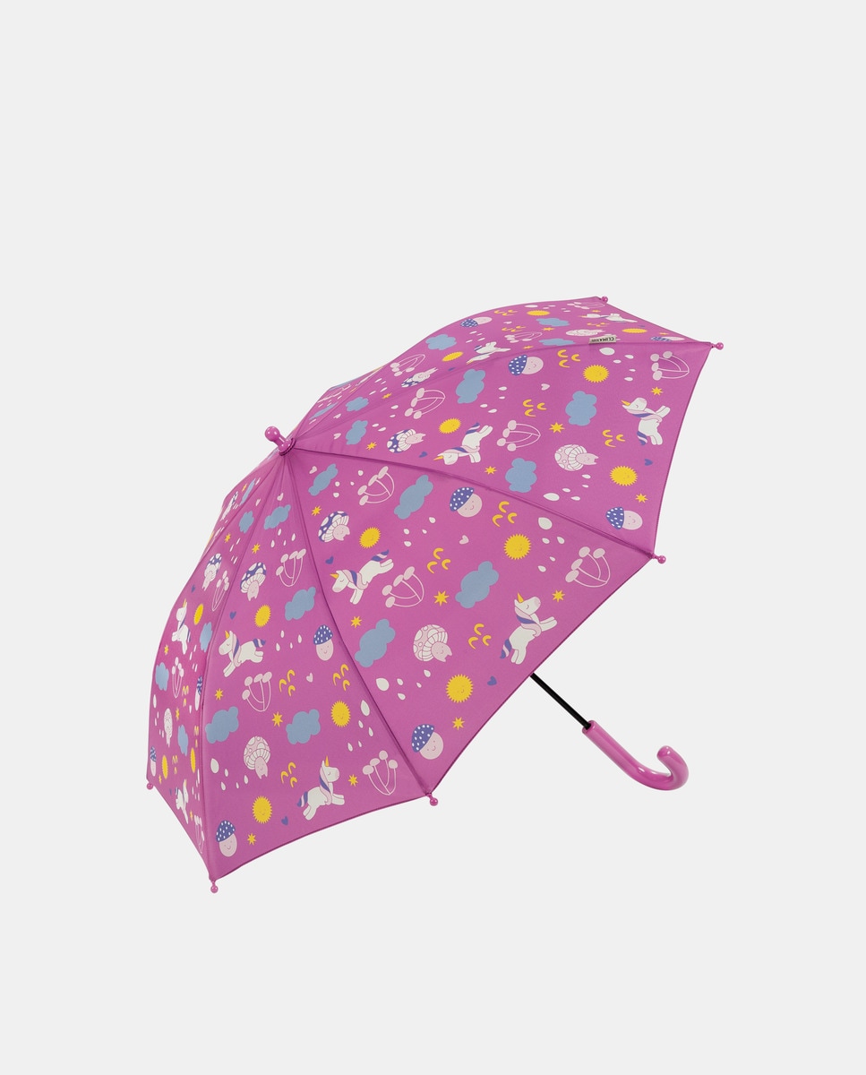 Guarda-Chuva Infantil Comprido Manual com Estampado - Rosa Rosa-1