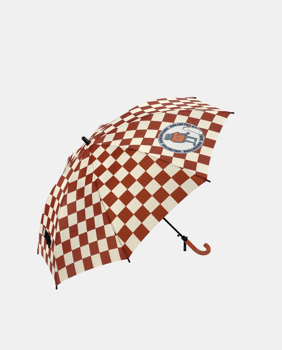 Guarda-Chuva Infantil Comprido Automático aos Quadrados e com Cabo Curvo - Bordeaux Grená-1
