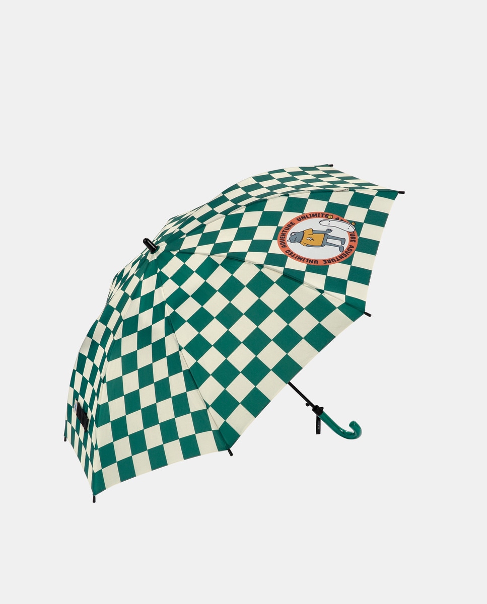 Guarda-Chuva Infantil Comprido Automático aos Quadrados e com Cabo Curvo - Verde Verde-1