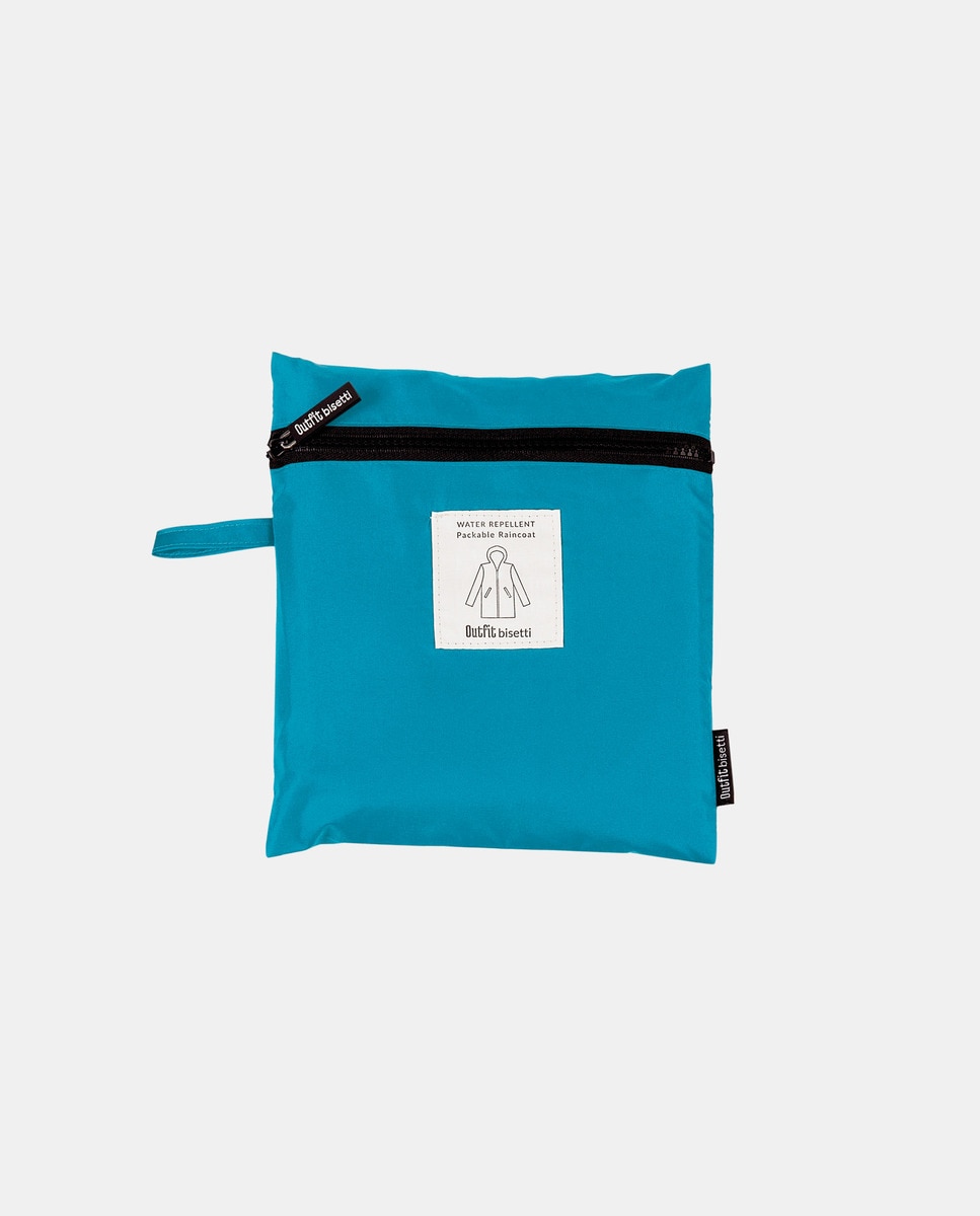 Impermeável Liso em Tecido Reciclado - Azul Turquesa Turquesa-2