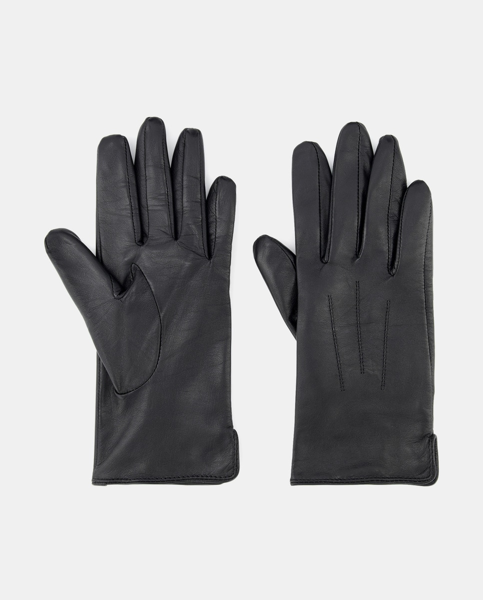 Luvas Clássicas Carla com Três Remendos e em Pele - Vermelho Preto-1