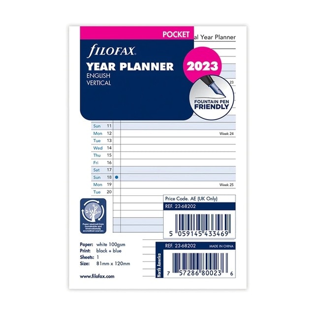 Imagem 0 de Recarga Filofax 2023 Tamanho de Bolso, Vista Vertical, Inglês