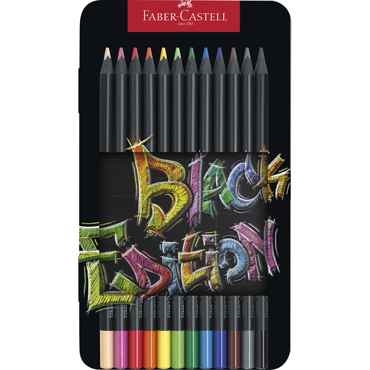 Imagem 0 de Estojo de Metal 12 Lapiseiras Mina Super Suave Cores Brilhantes Black Edition - Multicolor