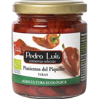pimientos del piquillo DOP de Lodosa en tiras extra frasco 205 g neto escurrido - Pedro Luis