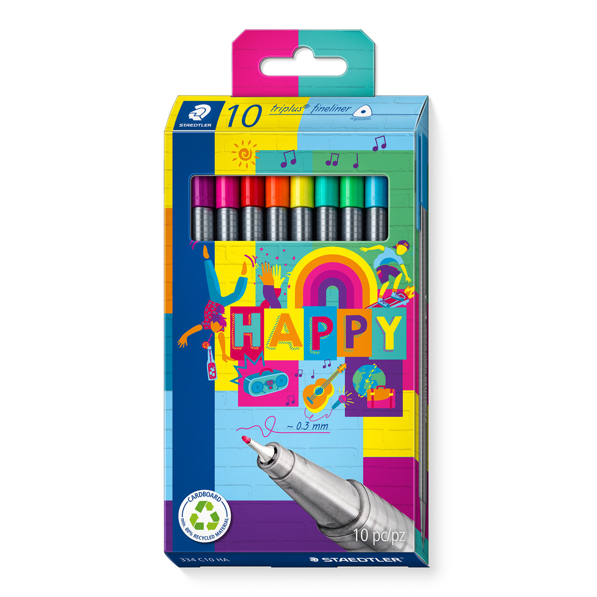 Imagen 0 de Rotuladores punta fina triplus fineliner Happy Staedtler multicolor