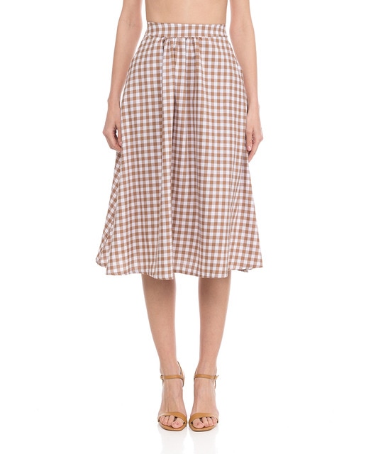 Imagen 0 de Falda midi de vichy low waist con bolsillos y cintura elástica