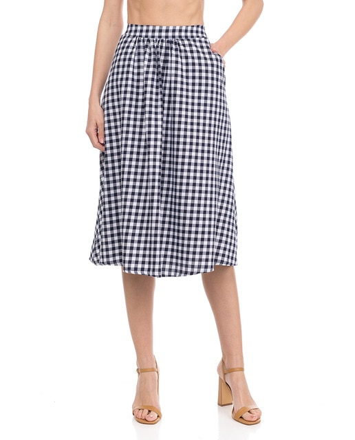 Imagen 0 de Falda midi de vichy low waist con bolsillos y cintura elástica