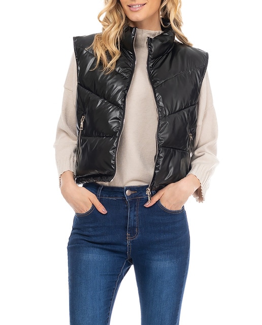 Imagen 0 de Chaleco corto acolchado metalizado con cremallera y bolsillos frontales