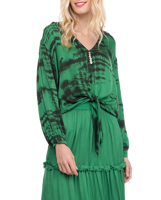 Imagen 0 de Top estampado con cuello pico y nudo delantero