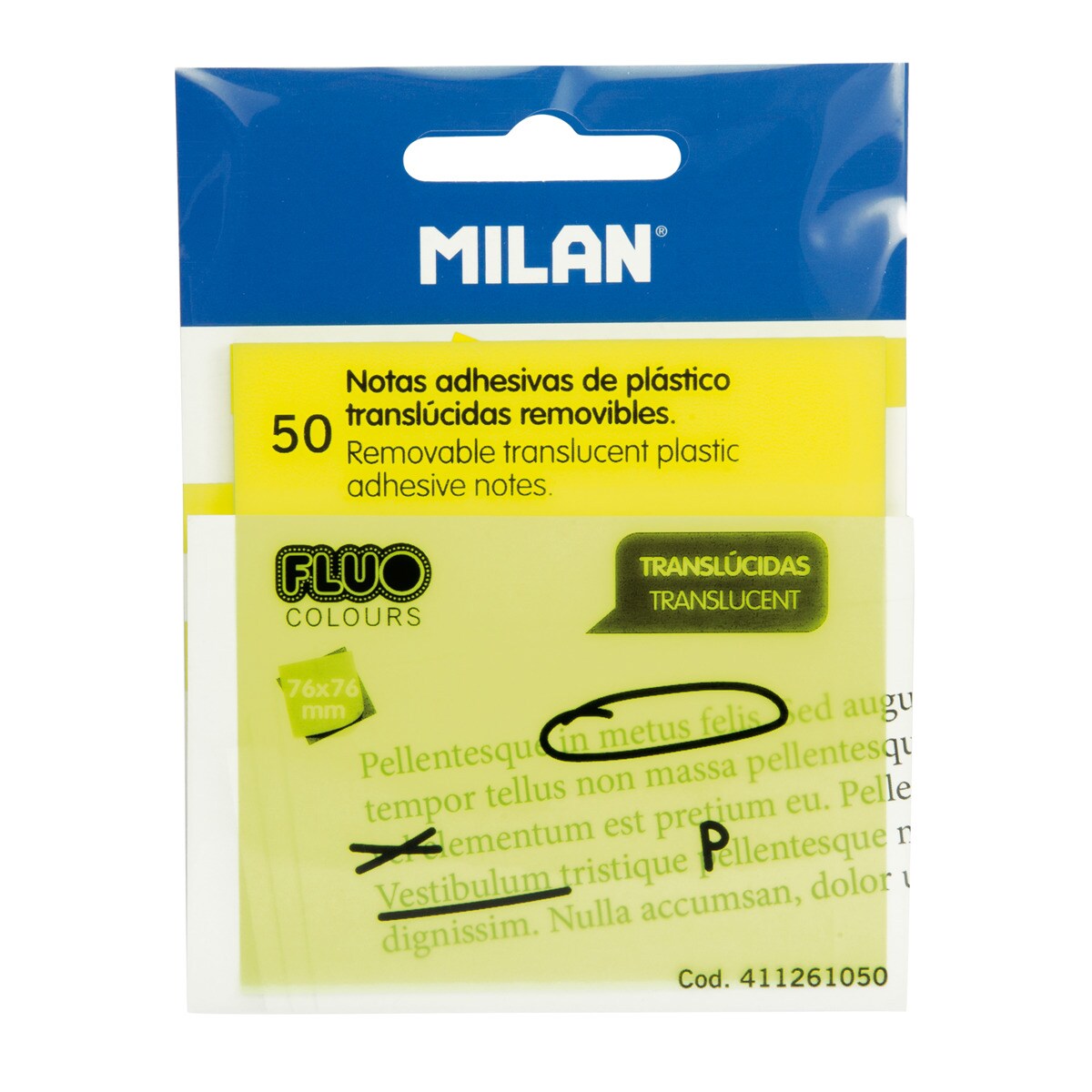 Imagen 0 de Bloc de 50 notas adhesivas translúcidas 76 x 76mm MILAN amarillo fluo