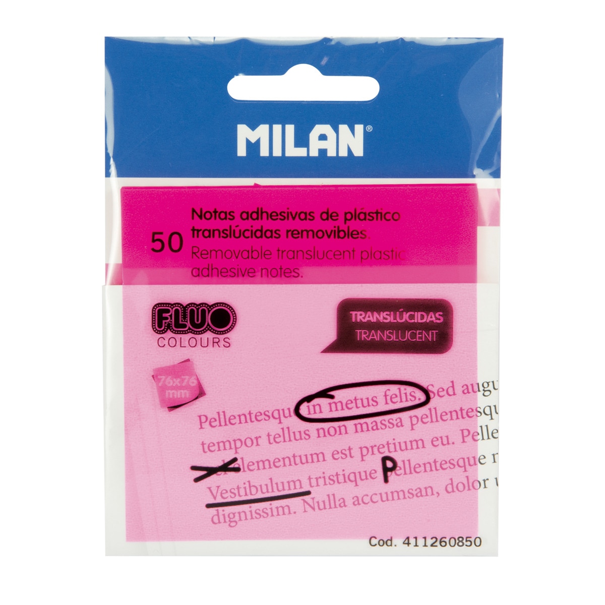 Imagen 0 de Bloc de 50 notas adhesivas translúcidas 76 x 76mm MILAN rosa fluo